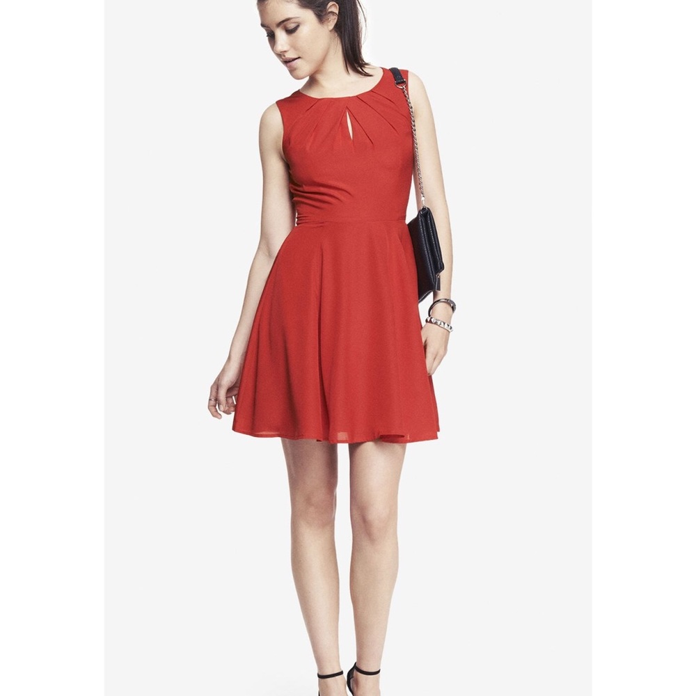 Express Charming, coral, fit and flare dress